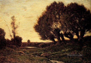  Stream Oil Painting - A Wooded Landscape With A Stream Barbizon Henri Joseph Harpignies